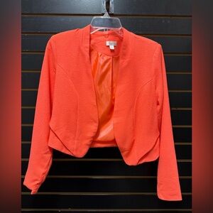 Decree Coral Orange Open Front Cropped Blazer S
